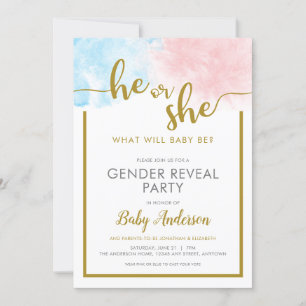 Roze & Blauwe Waterverf Gouden Script Geslacht ont Kaart