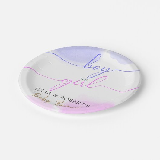 Roze & Blauwe Waterverf Gouden Script Geslacht ont Papieren Bordje (Gekanteld)