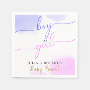 Roze & Blauwe Waterverf Gouden Script Geslacht ont Servet