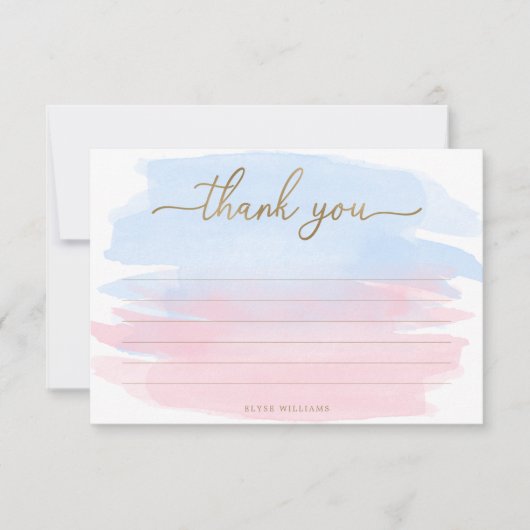 Roze blauwe Waterverf Hartelijk dank Kaart (Voorkant)