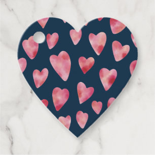Roze blauwe waterverf harten patroon bedankjes labels