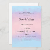 Roze blauwe Waterverf Minimale uitnodiging voor hu (Voorkant / Achterkant)