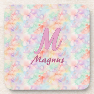 roze blauwe waterverf pastel monogram naam letter bier onderzetter