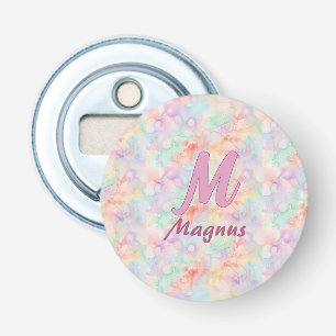 roze blauwe waterverf pastel monogram naam letter button flesopener