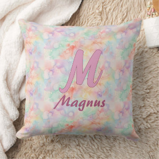 roze blauwe waterverf pastel monogram naam letter  kussen