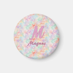 roze blauwe waterverf pastel monogram naam letter  magneet