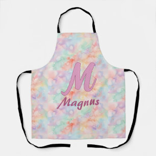 roze blauwe waterverf pastel monogram naam letter schort