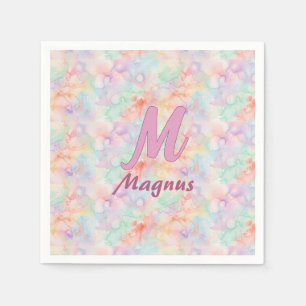 roze blauwe waterverf pastel monogram naam letter servet