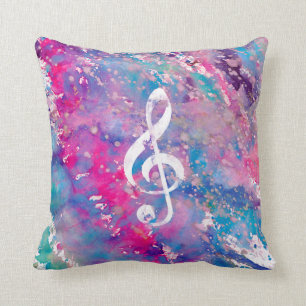 Roze blauwe Waterverf Verf Muziek Opmerking Treble Kussen