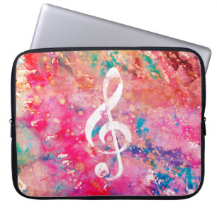 Roze blauwe Waterverf Verf Muziek Opmerking Treble Laptop Sleeve