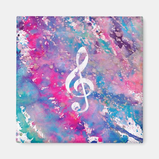 Roze blauwe Waterverf Verf Muziek Opmerking Treble Magneet (Voorkant)
