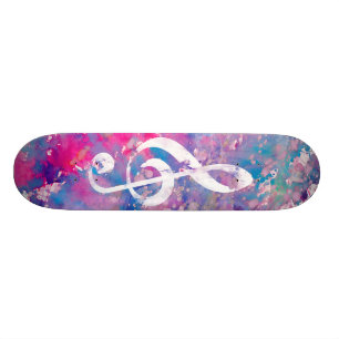 Roze blauwe Waterverf Verf Muziek Opmerking Treble Skateboard