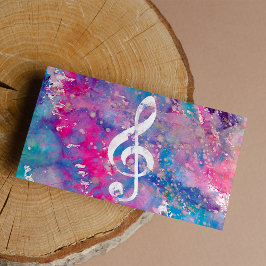 Roze blauwe Waterverf Verf Muziek Opmerking Treble Visitekaartjes