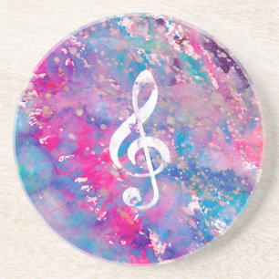 Roze blauwe Waterverf Verf Muziek Opmerking Treble Zandsteen Onderzetter