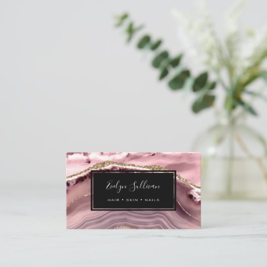 roze blauwe waterverf visitekaartje (Staand voorkant)