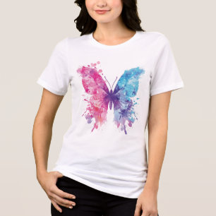 Roze & Blauwe Waterverf Vlinder T-Shirt – Zachte P