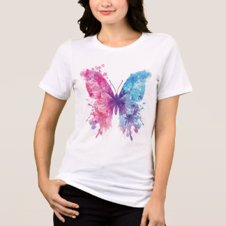 Roze & Blauwe Waterverf Vlinder T-Shirt – Zachte P