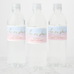 Roze blauwe Waterverf Waterfles Etiket