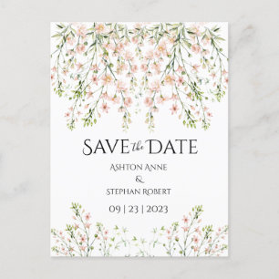 Roze blauwe wilde bloemen Elegant Floral Weduwen s Aankondigingskaart