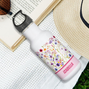 Roze Blauwe Wilde Bloemen Ontwerp Voor Vrouwen en Waterfles