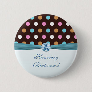 Roze, blauwe, witte poka punt Honorary Bridesmaid Ronde Button 5,7 Cm