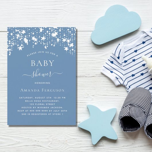 Roze blauwe witte sterren baby shower kaart