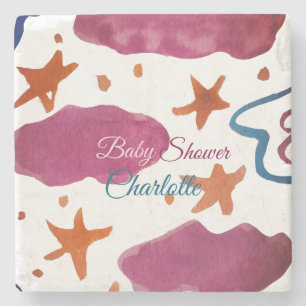 Roze blauwe wolken baby shower naam toevoegen wate stenen onderzetter