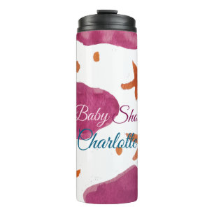 Roze blauwe wolken baby shower naam toevoegen wate thermosbeker