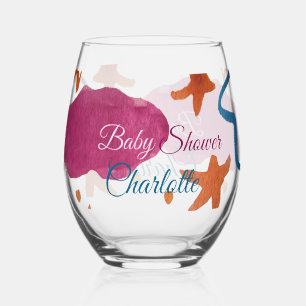 Roze blauwe wolken baby shower naam toevoegen wate wijnglas zonder voet