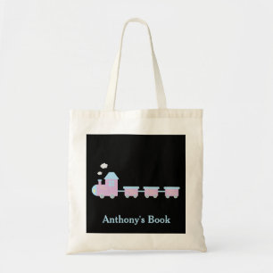 Roze Blauwe Zwarte trein kinderen benoemde bibliot Tote Bag