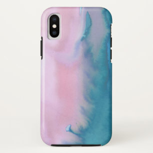 Roze blauwgroen abstracte waterverf iPhone x hoesje