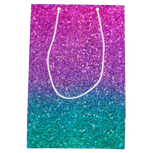 Roze Blauwgroen Aqua Blue en Paarse Sparkly Glitte Medium Cadeauzakje (Achterkant)