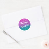 Roze Blauwgroen Aqua Blue en Paarse Sparkly Glitte Ronde Sticker (Envelop)