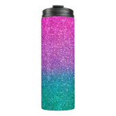Roze Blauwgroen Aqua Blue en Paarse Sparkly Glitte Thermosbeker (Voorkant)