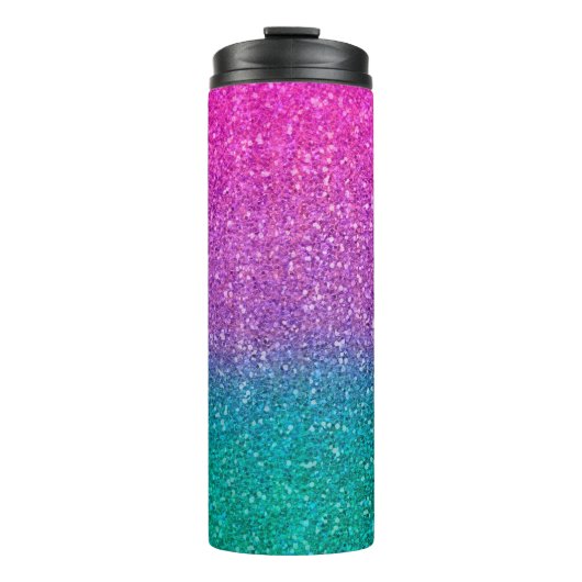Roze Blauwgroen Aqua Blue en Paarse Sparkly Glitte Thermosbeker (Voorkant)
