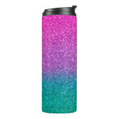 Roze Blauwgroen Aqua Blue en Paarse Sparkly Glitte Thermosbeker (Gedraaid links)