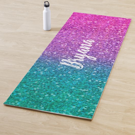 Roze Blauwgroen Aqua Blue en Paarse Sparkly Glitte Yogamat (In situ)