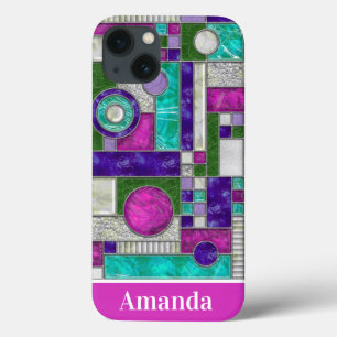 Roze Blauwgroen Art Deco-Glas in lood iPhone 13 Hoesje