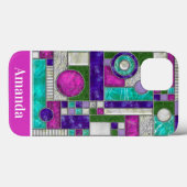 Roze Blauwgroen Art Deco-Glas in lood Case-Mate iPhone Case (Achterkant (horizontaal))