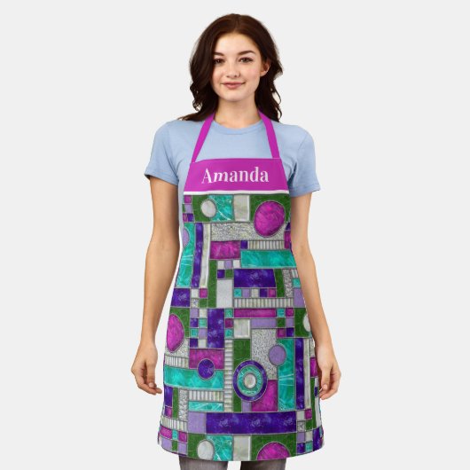Roze Blauwgroen Art Deco-Glas in lood Schort (Gedragen)