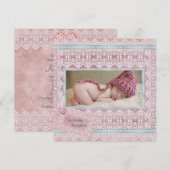  Roze Blauwgroen Baby Meisje Foto Doop Kaart (Voorkant / Achterkant)