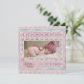  Roze Blauwgroen Baby Meisje Foto Doop Kaart (Staand voorkant)
