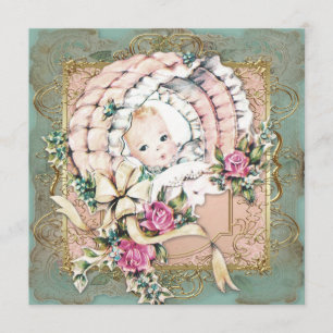 Roze Blauwgroen blauw en gouden Baby shower Kaart