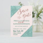 Roze Blauwgroen Blauw Faux Glitter Sequin sparen d Save The Date (Staand voorkant)