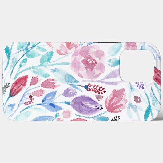 Roze Blauwgroen blauwe Waterverf Flowers Case-Mate iPhone Case (Achterkant (horizontaal))