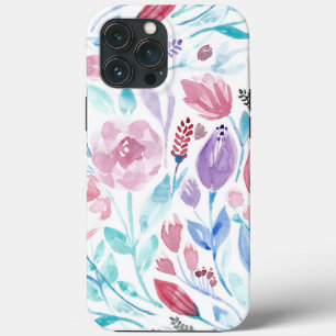 Roze Blauwgroen blauwe Waterverf Flowers iPhone 13 Pro Max Hoesje