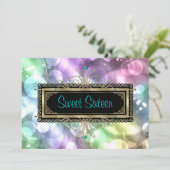 Roze Blauwgroen Blue Bubbles Sweet Sixteen Birthda Kaart (Staand voorkant)