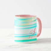 Roze Blauwgroen Blue Wave Monogram Initialen Abstr Mok (Voorkant rechts)
