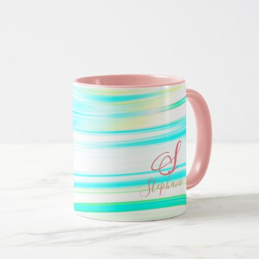 Roze Blauwgroen Blue Wave Monogram Initialen Abstr Mok (Voorkant rechts)