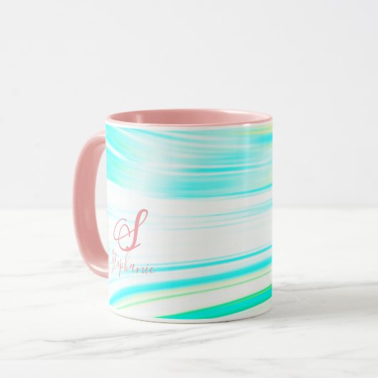 Roze Blauwgroen Blue Wave Monogram Initialen Abstr Mok (Voorkant links)